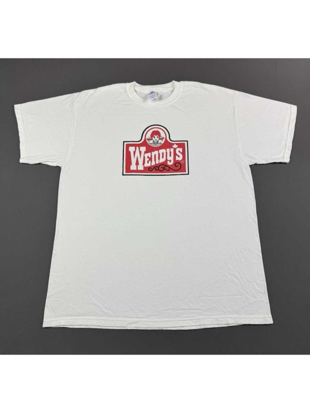 Rare Vintage Y2K Wendys Burger Art Logo Food Snack Promo White Large Shirt